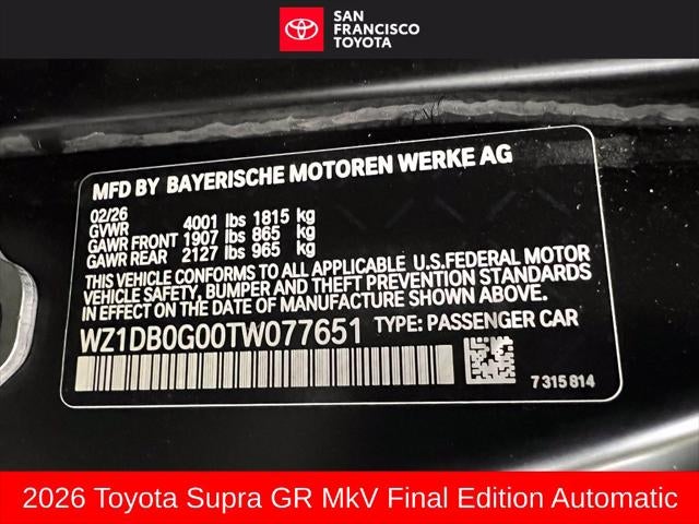 2026 Toyota GR Supra MkV Final Edition